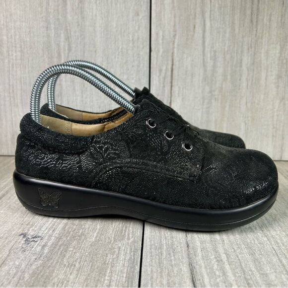 Alegria Kim 676 Lace Up Sneaker Black Lace Comfort Sneaker Womens Size 7 EUR 37 - Picture 1 of 10